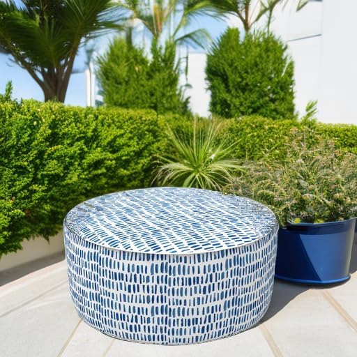 Blue Pebble Round Portable Water Repellent Ottoman