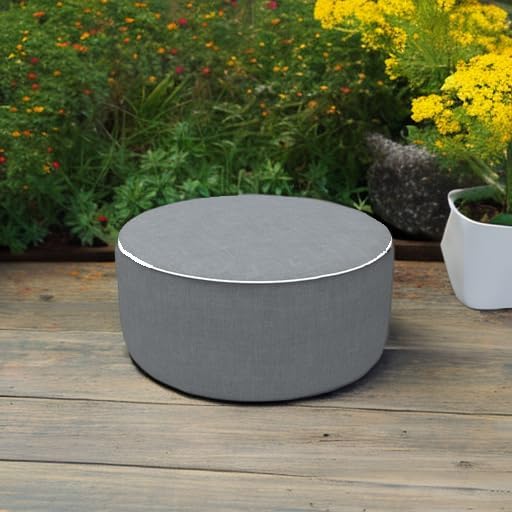 Grey Textured Round Portable Inflatable Ottoman