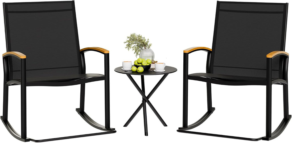 Black Textilene Outdoor Rocking Bistro Set
