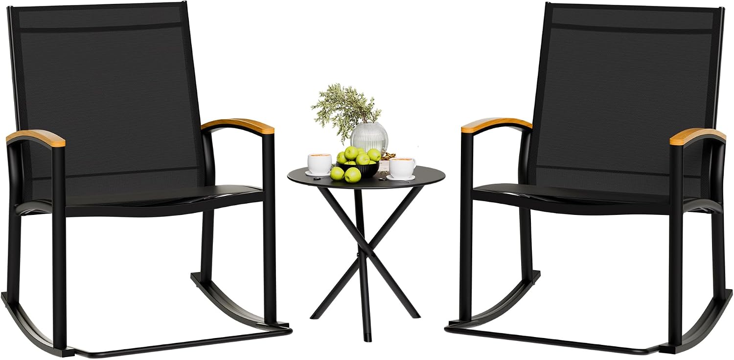 Black Textilene Outdoor Rocking Bistro Set
