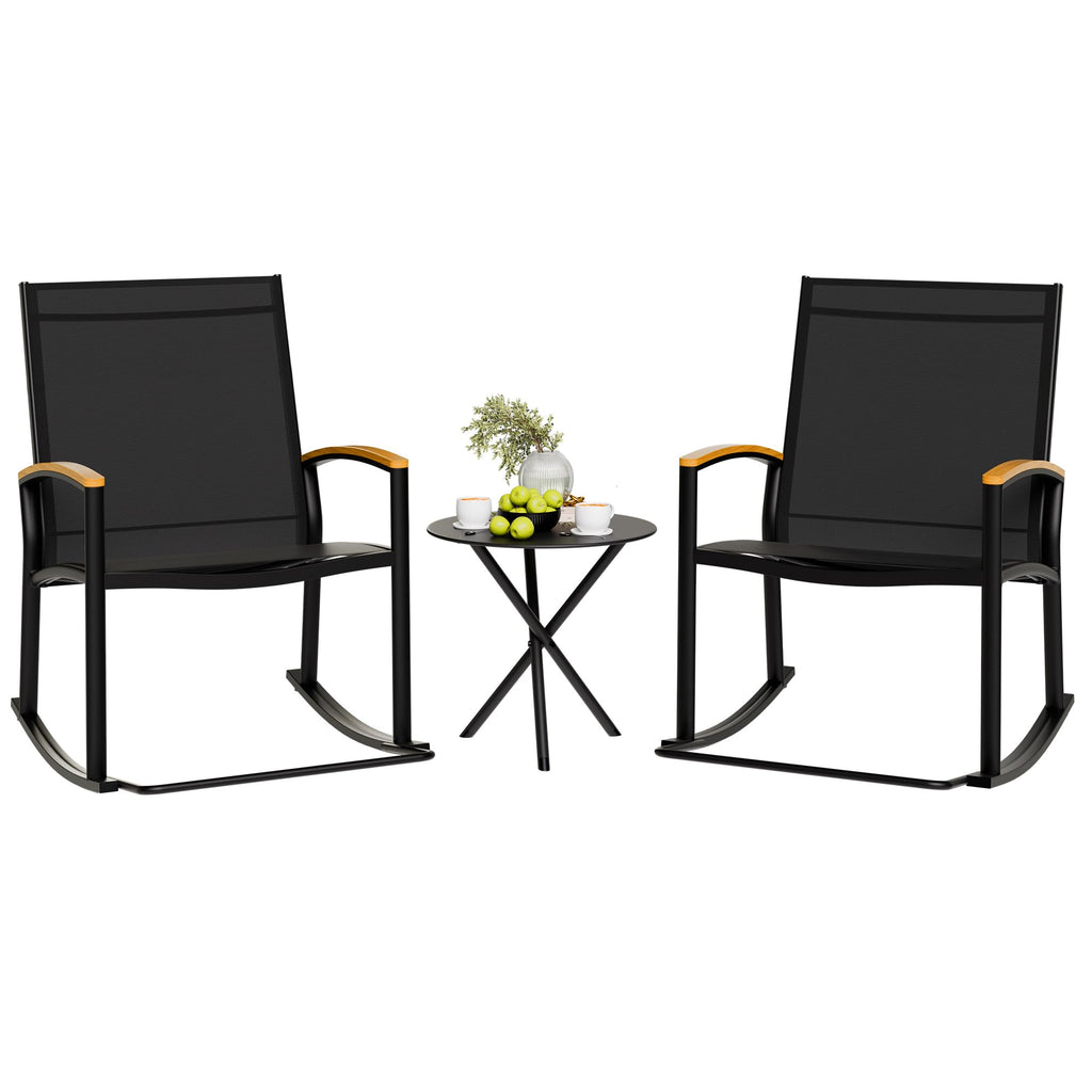 Black Textilene Outdoor Rocking Bistro Set