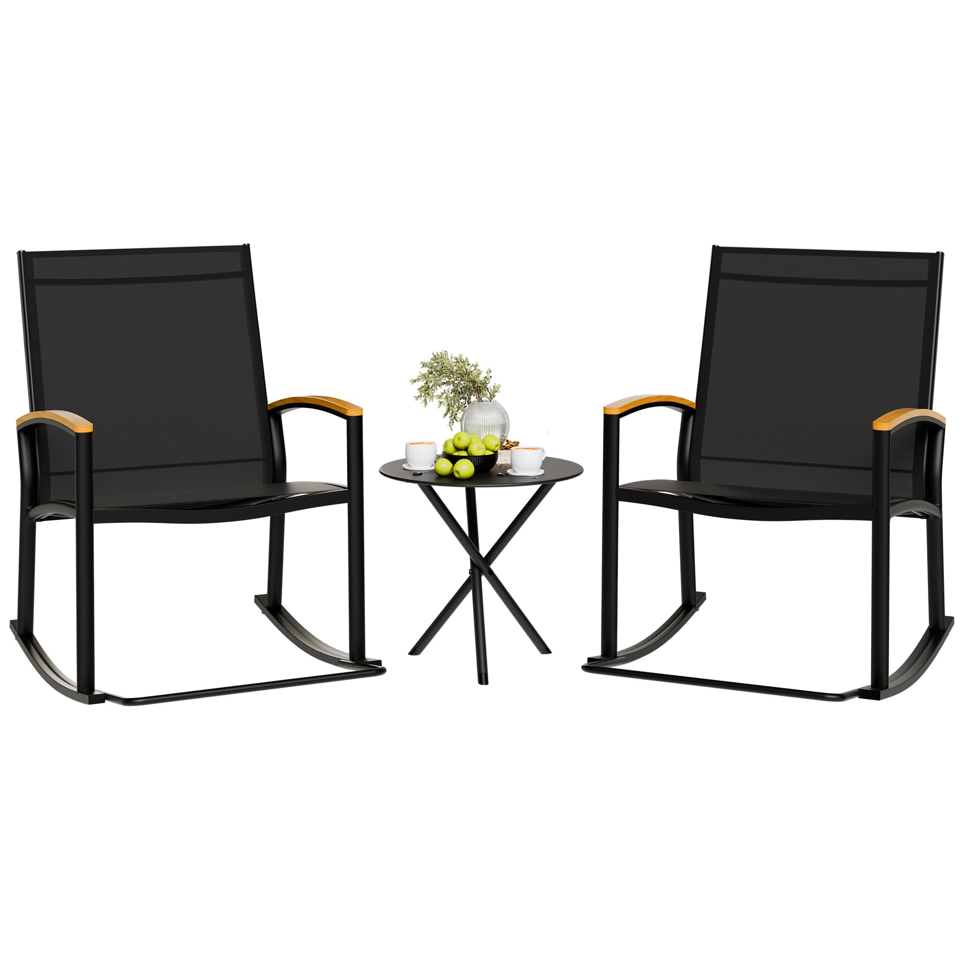 Black Textilene Outdoor Rocking Bistro Set