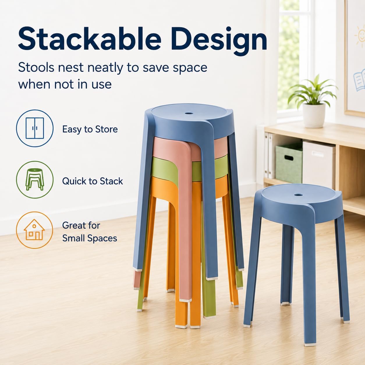 Round Seat Stackable Plastic Kids Stools