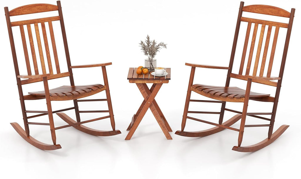 Poplar Wood Rocking Bistro Patio Furniture Set
