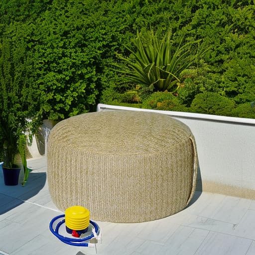 Natural Woven Round Inflatable Portable Ottoman