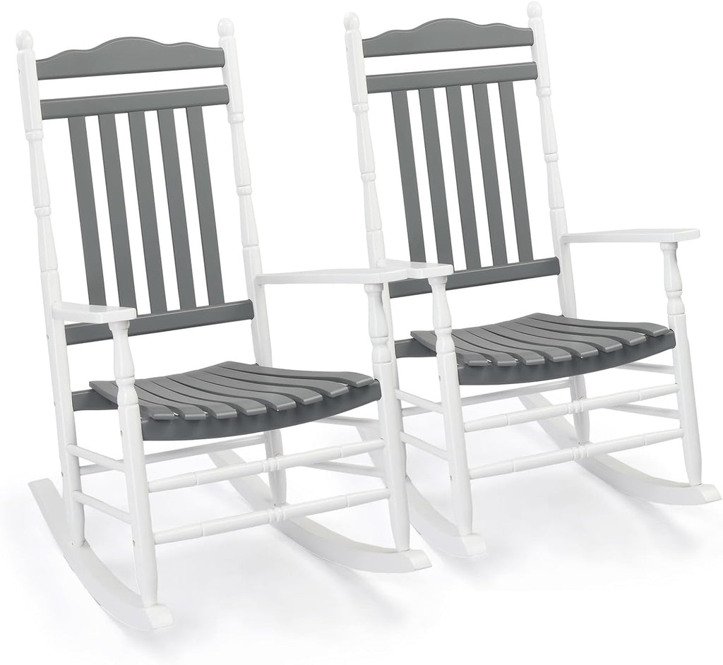 Grey White Solid Wood Outdoor Rocking Chairs