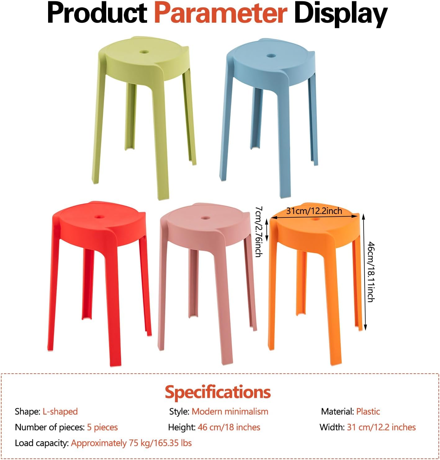 Multicolored Stackable Decorative Plastic Stools