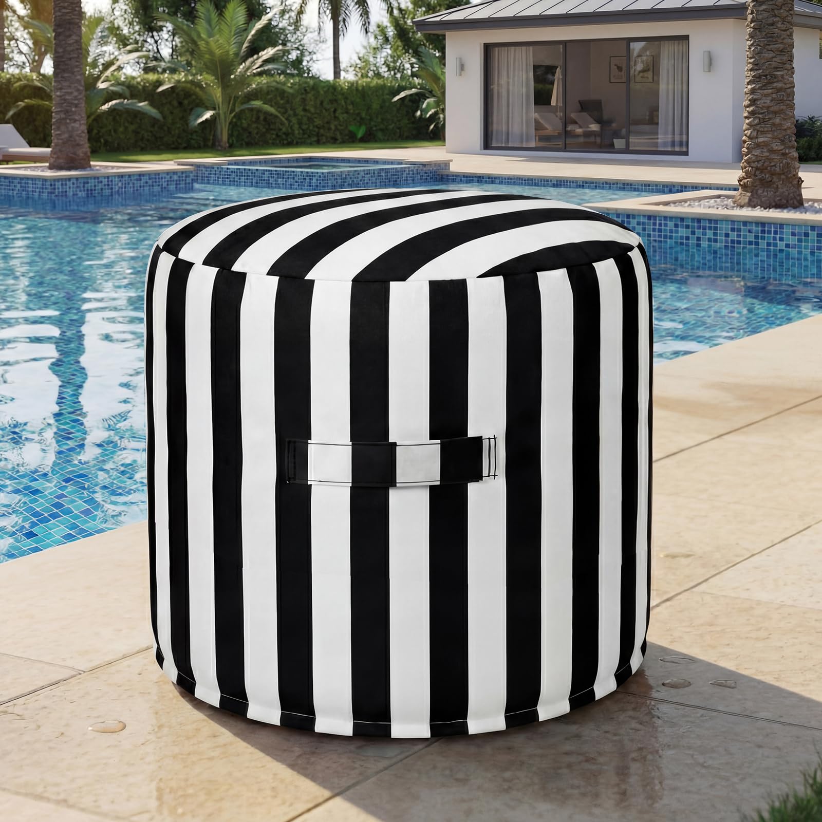 Striped Waterproof Round Outdoor Foot Ottoman