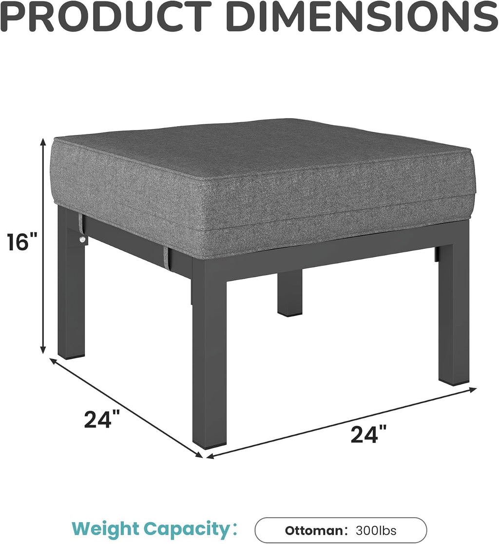 Gray Aluminum Cushioned Patio Outdoor Ottomans