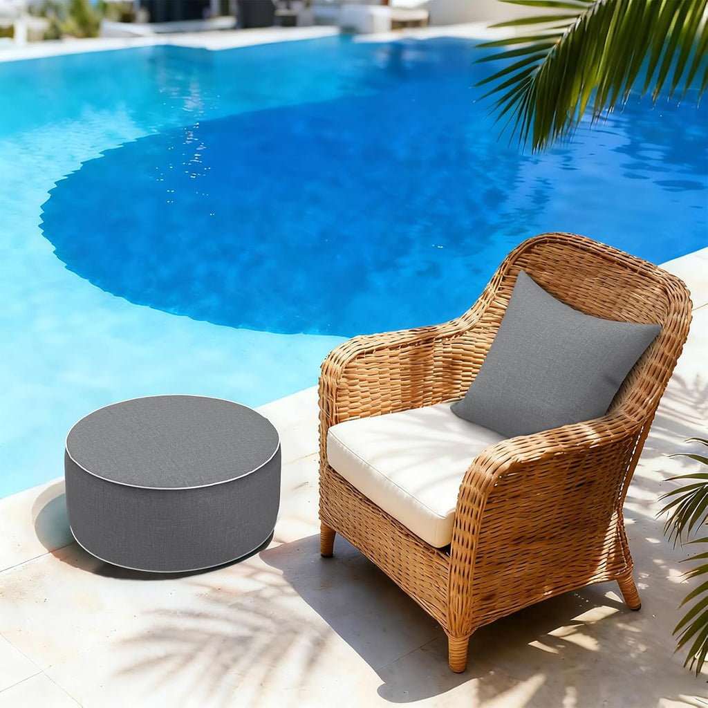 Grey Textured Round Portable Inflatable Ottoman