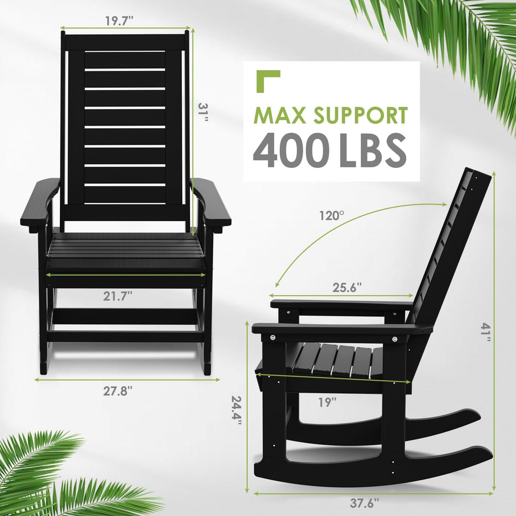 Black HDPE Oversized High Back Rocking Chairs