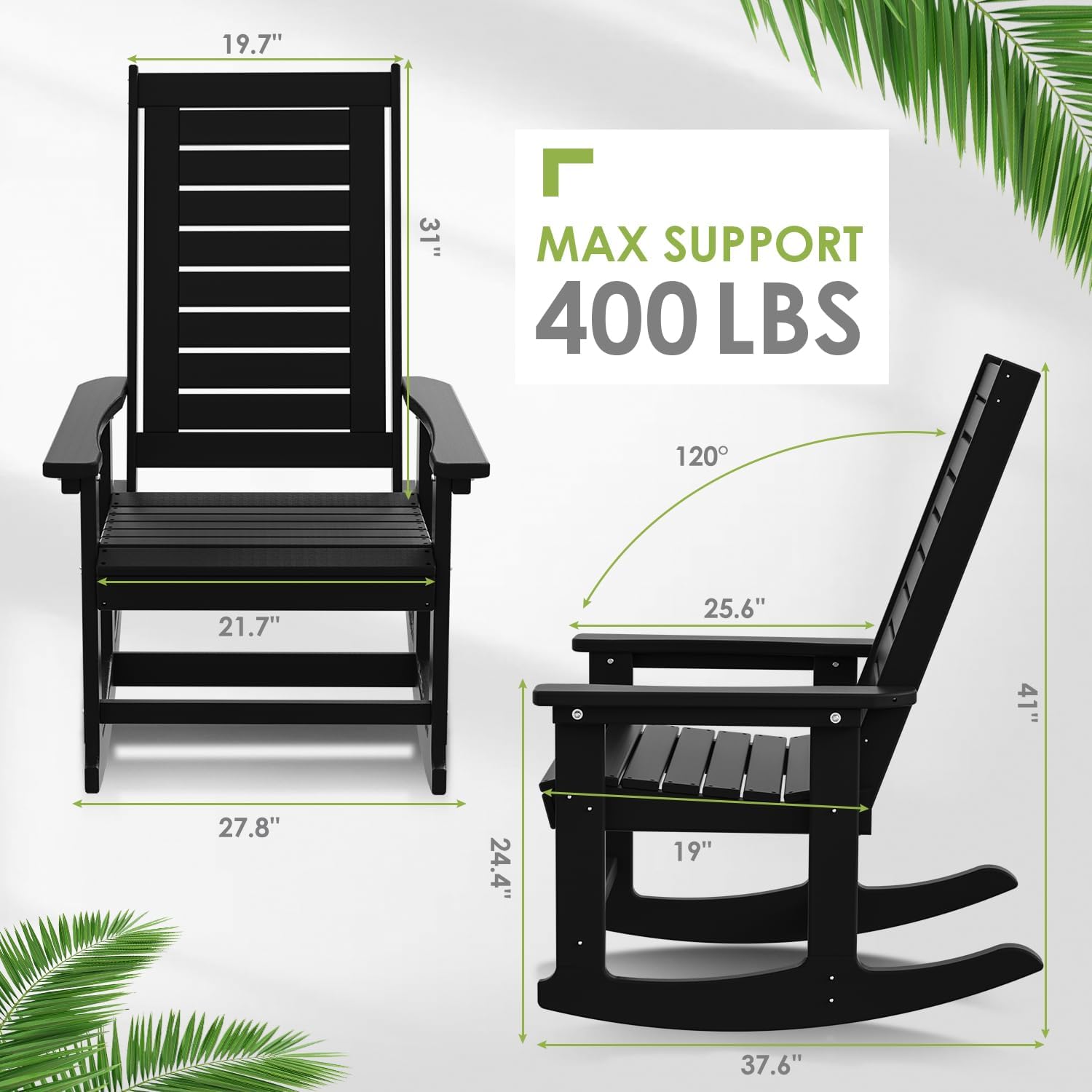 Black HDPE Oversized High Back Rocking Chairs