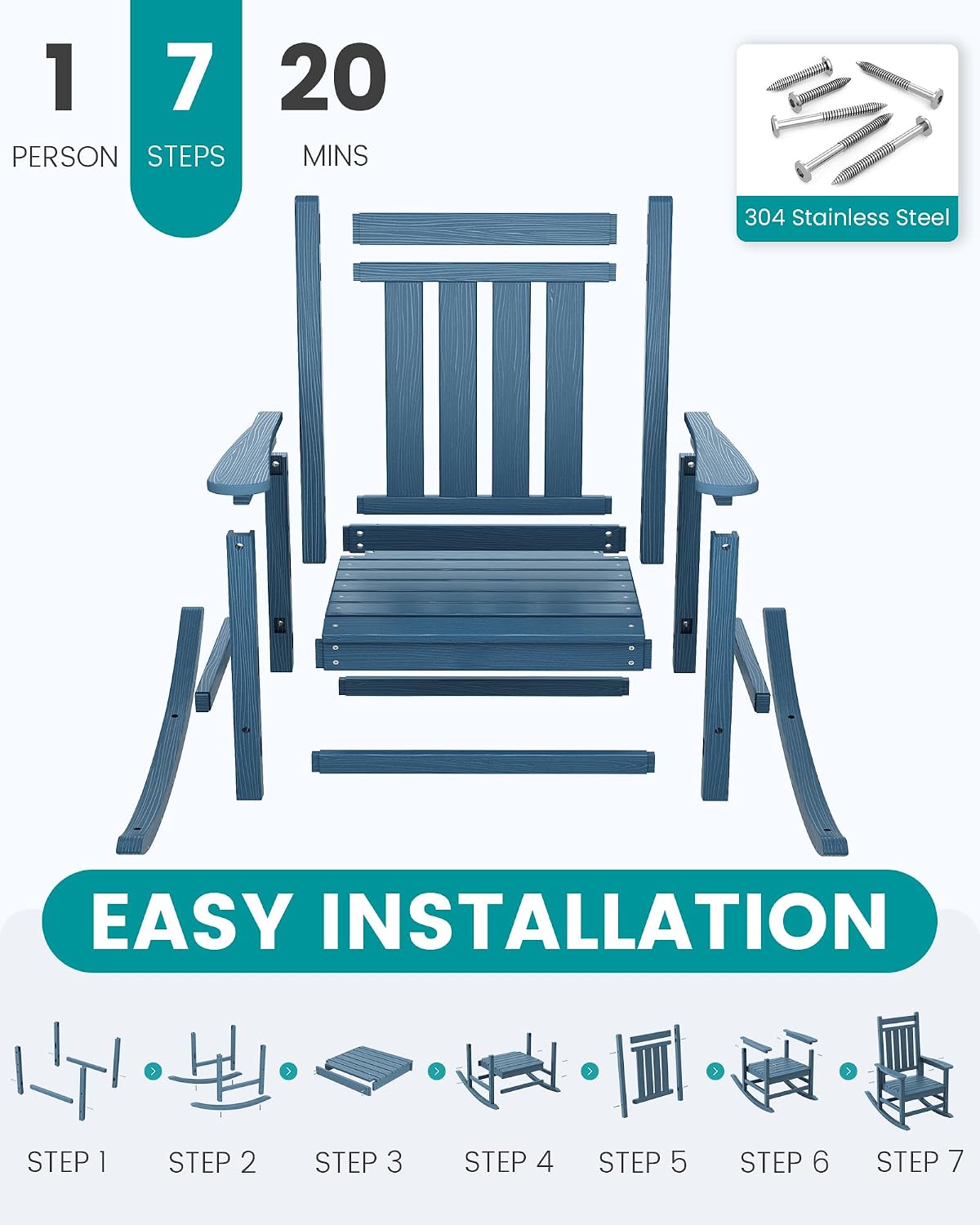 Blue HDPE Oversized Patio Rocking Chairs