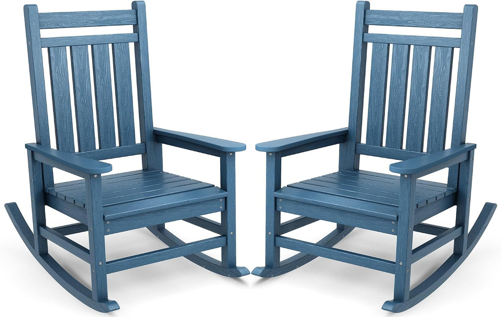 Blue HDPE Oversized Patio Rocking Chairs
