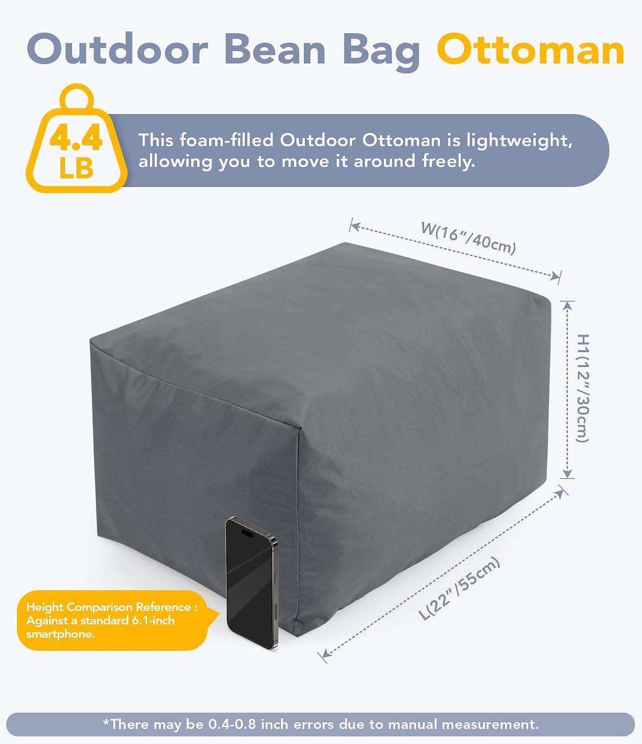 Gray Foam Filled Rectangular Outdoor Ottoman