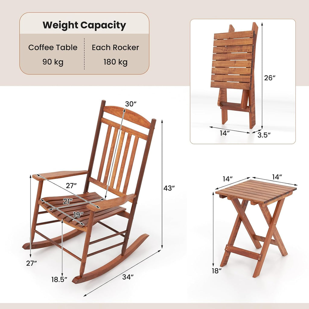 Poplar Wood Rocking Bistro Patio Furniture Set