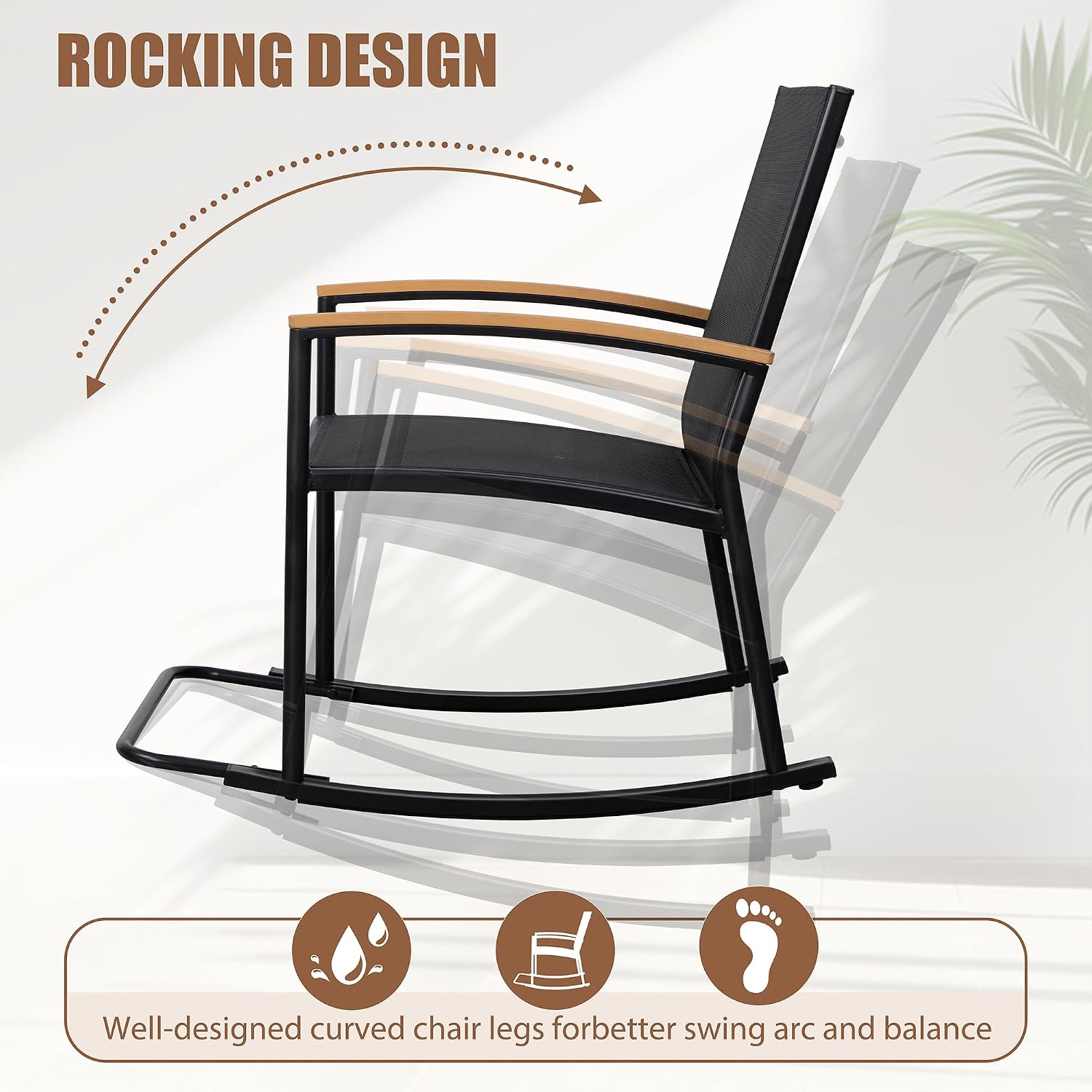 Black Textilene Outdoor Rocking Bistro Set