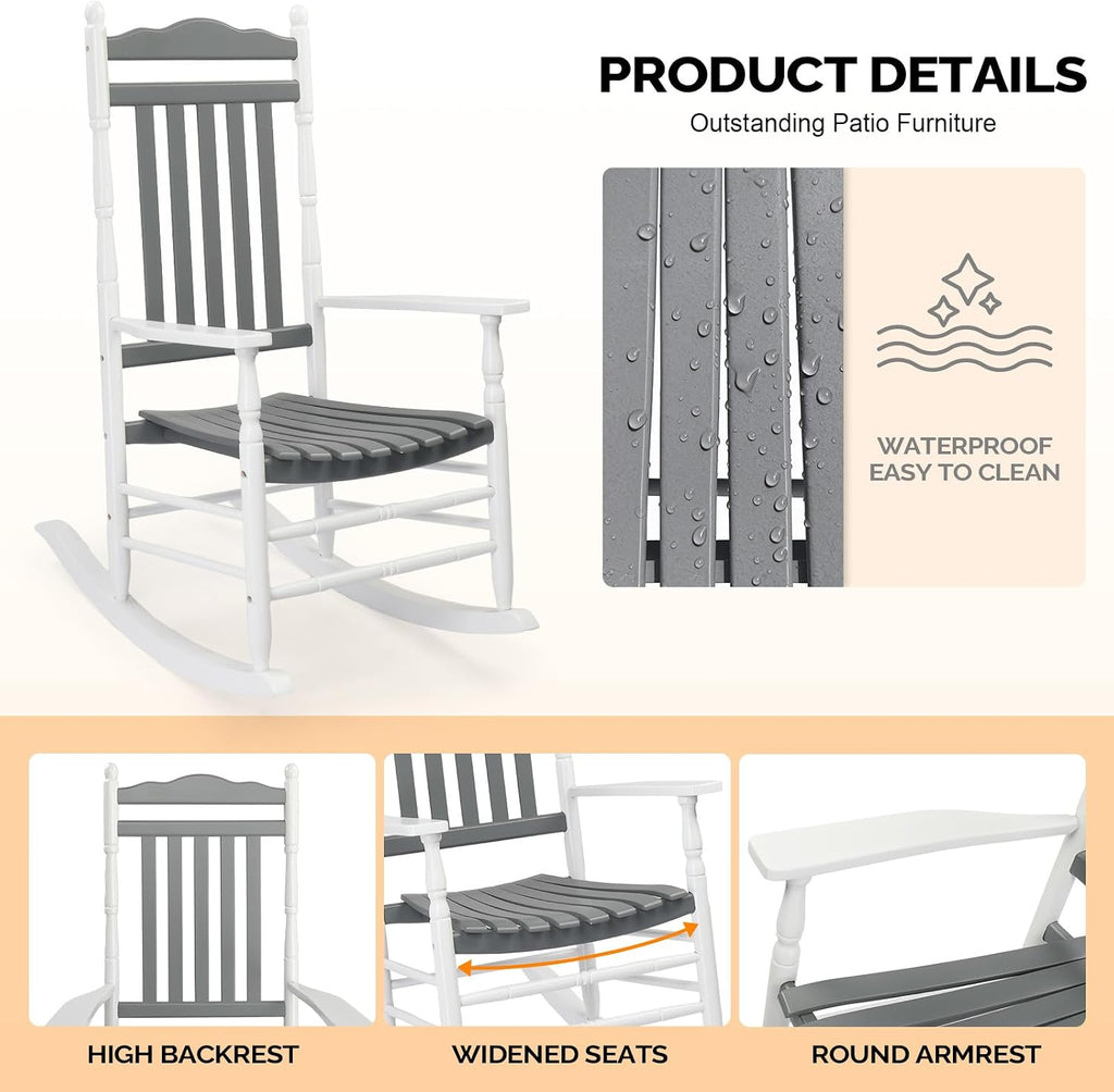 Grey White Solid Wood Outdoor Rocking Chairs