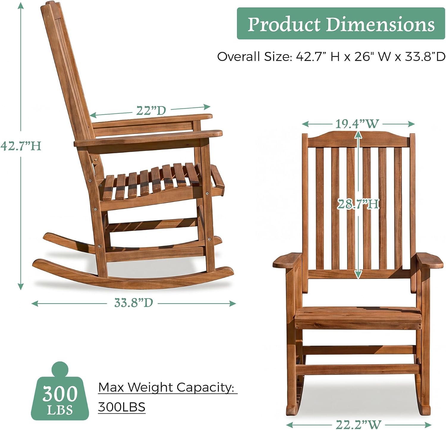 Natural Acacia Wood Outdoor Rocking Chairs