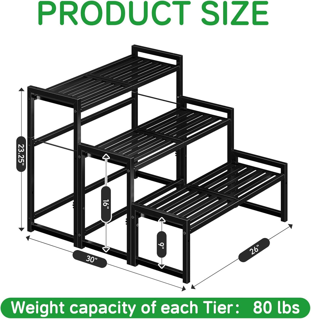 Three Tier Black Metal Outdoor Plant Stand