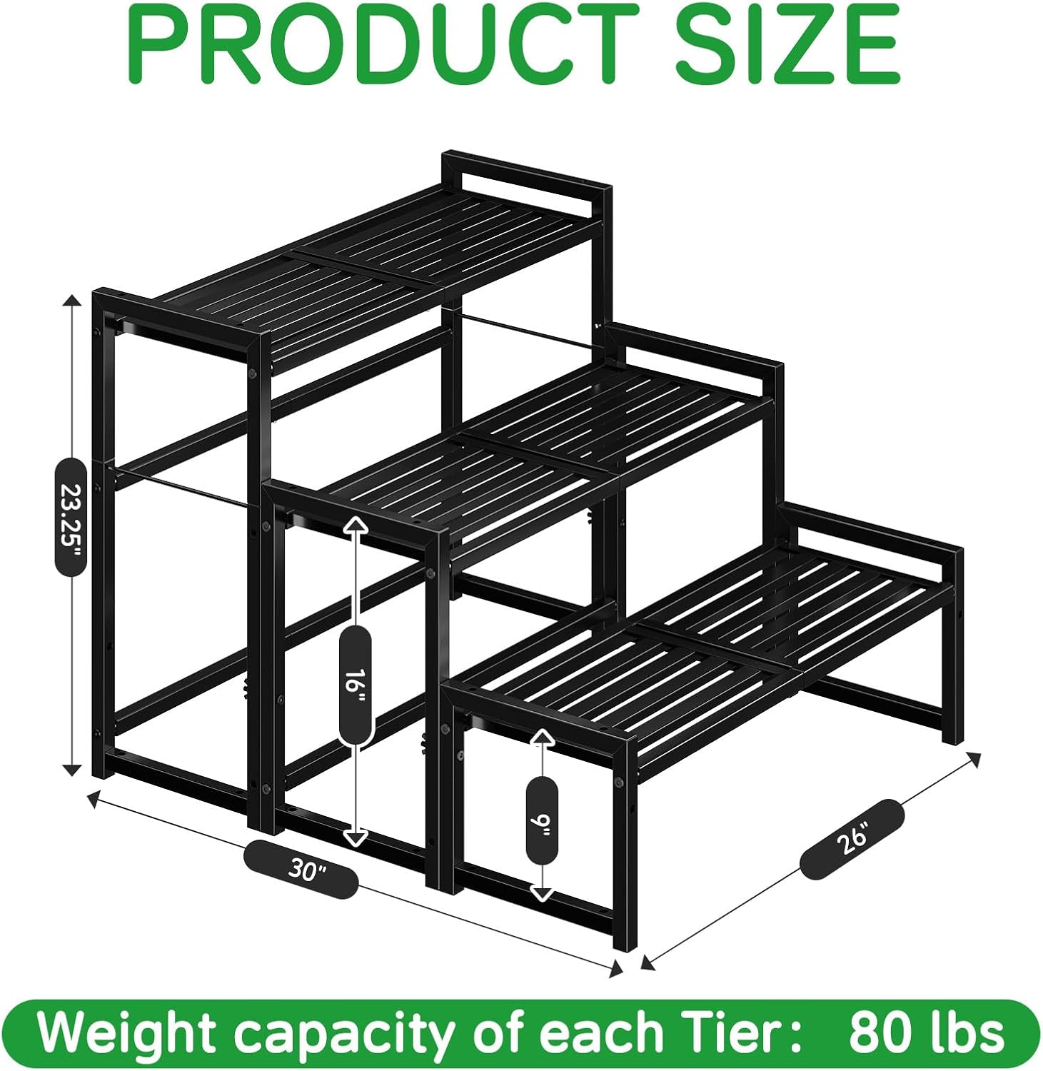 Three Tier Black Metal Outdoor Plant Stand