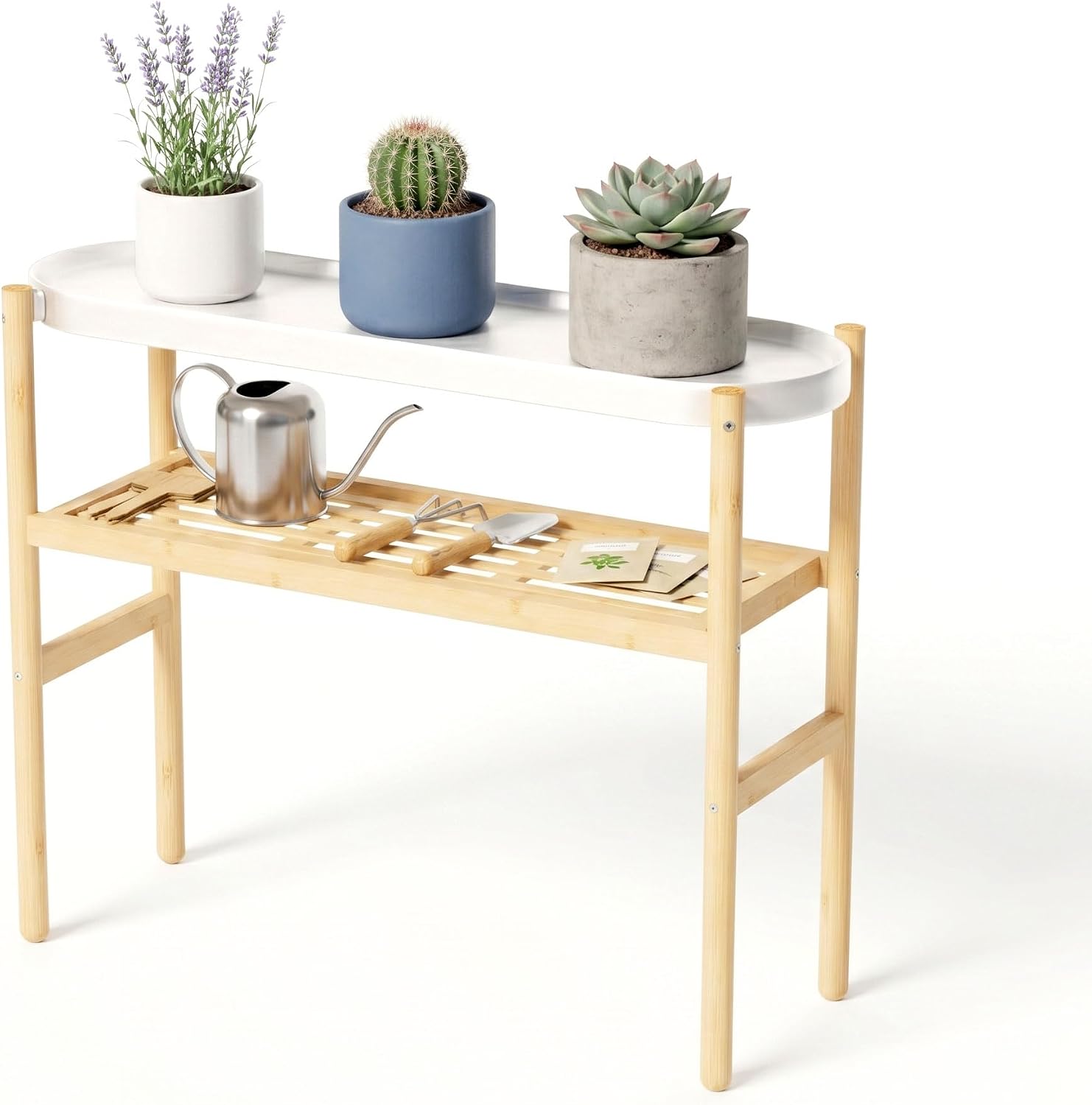 Two Tier Natural Bamboo Indoor Plant Stand