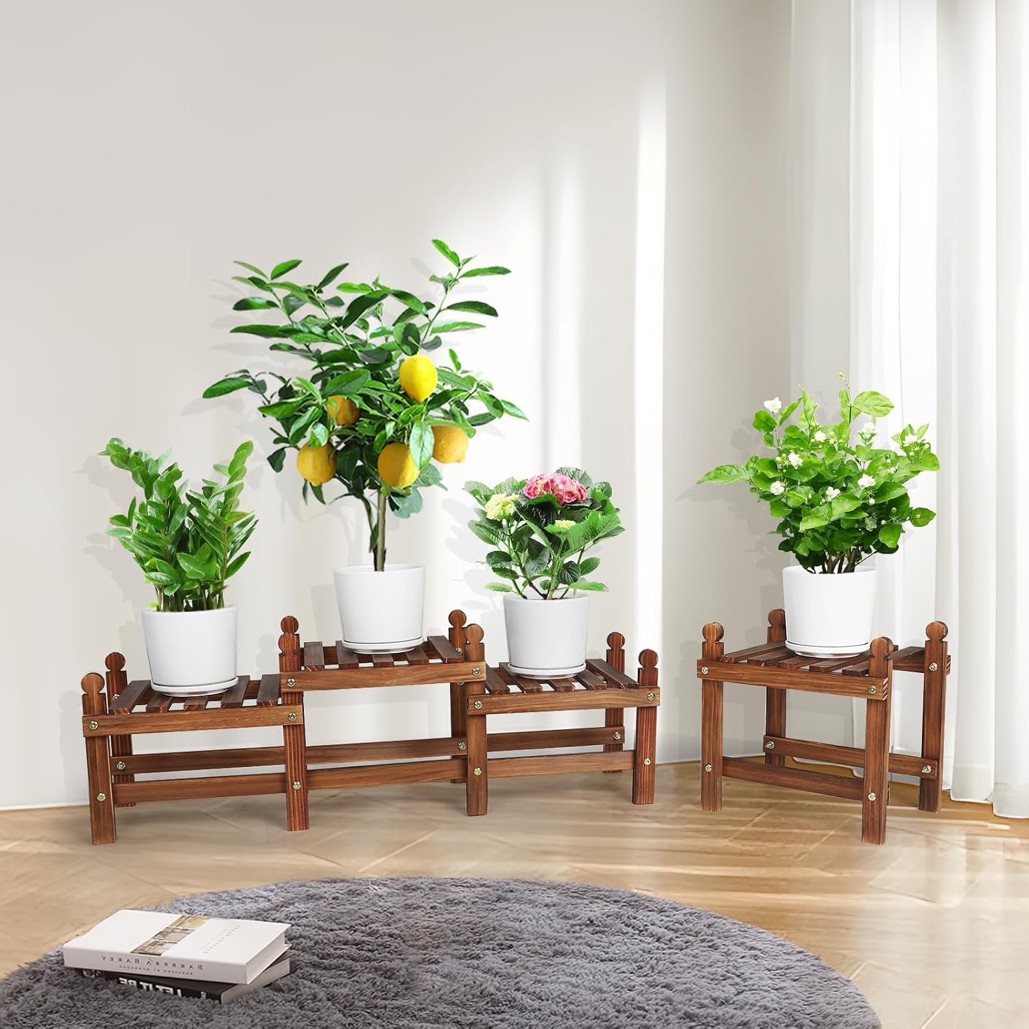 Four Tier Wooden Indoor Outdoor Plant Shelf