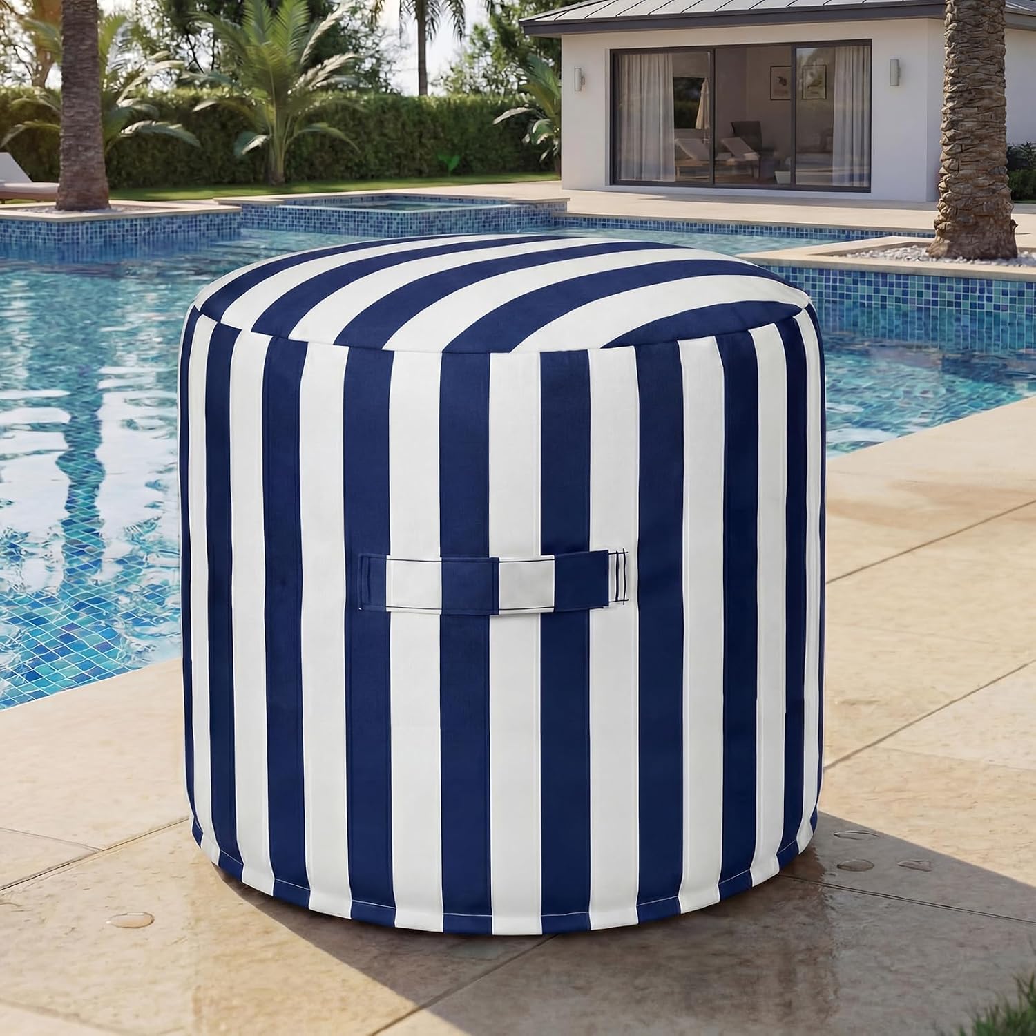 Striped Waterproof Round Outdoor Foot Ottoman