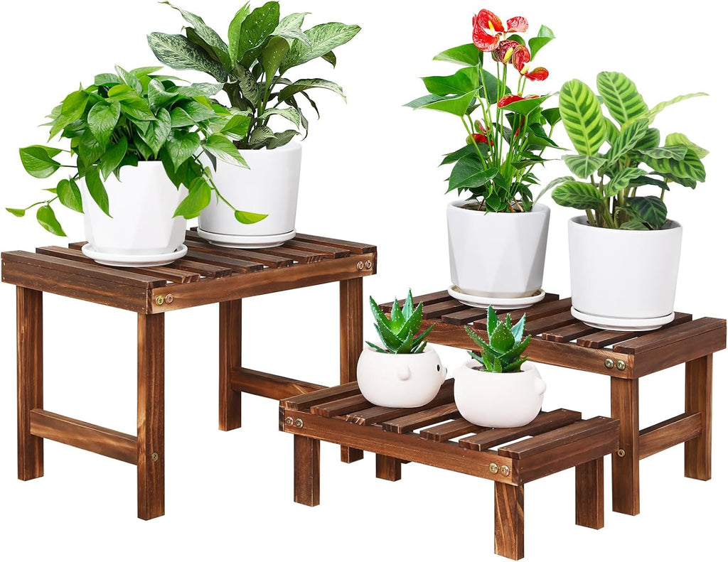 Three Tier Wooden Corner Plant Display Shelf
