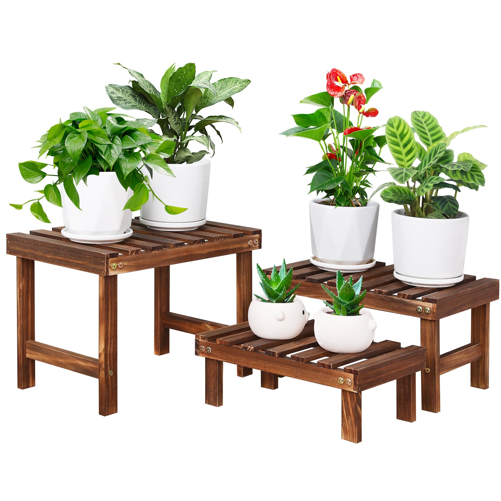 Three Tier Wooden Corner Plant Display Shelf