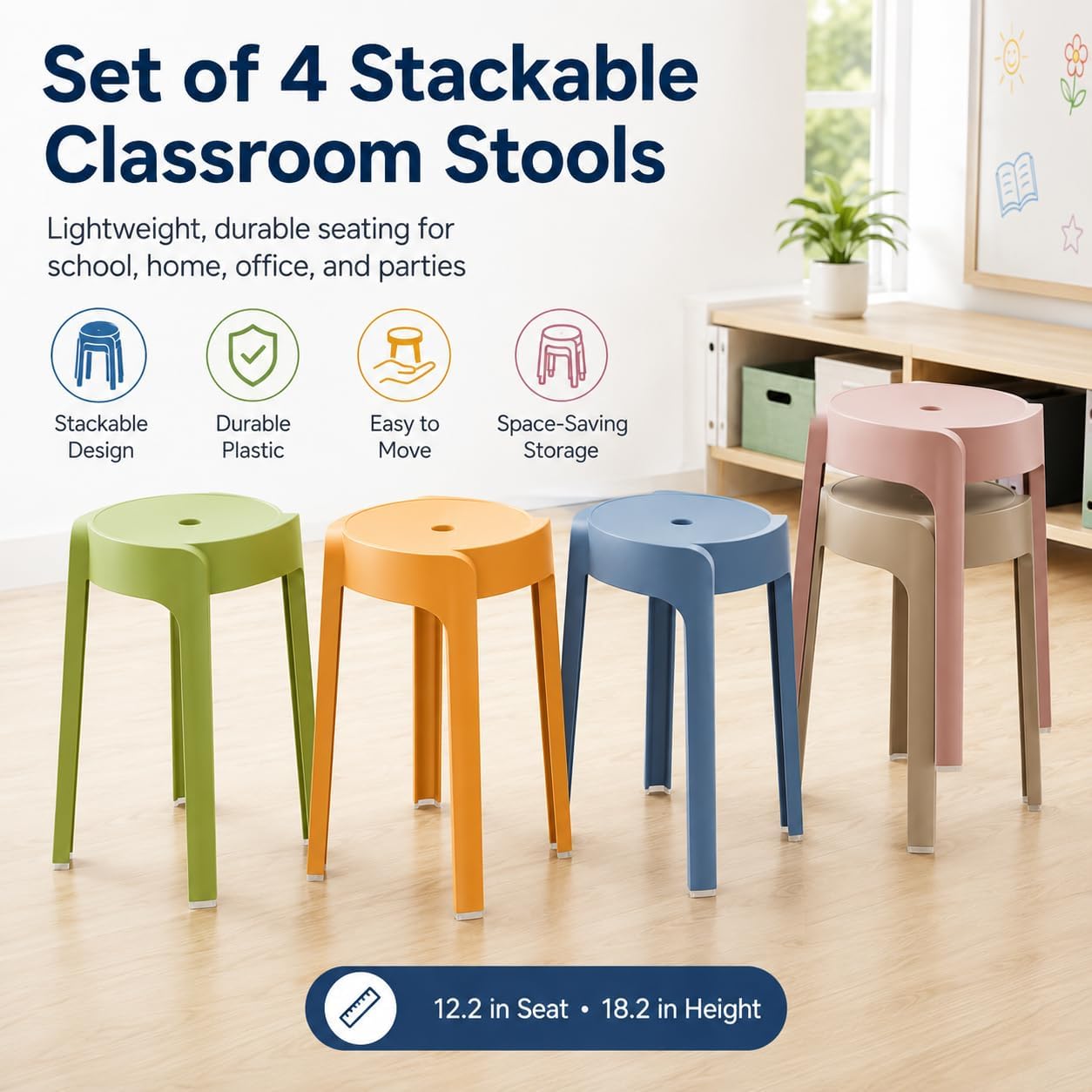 Round Seat Stackable Plastic Kids Stools