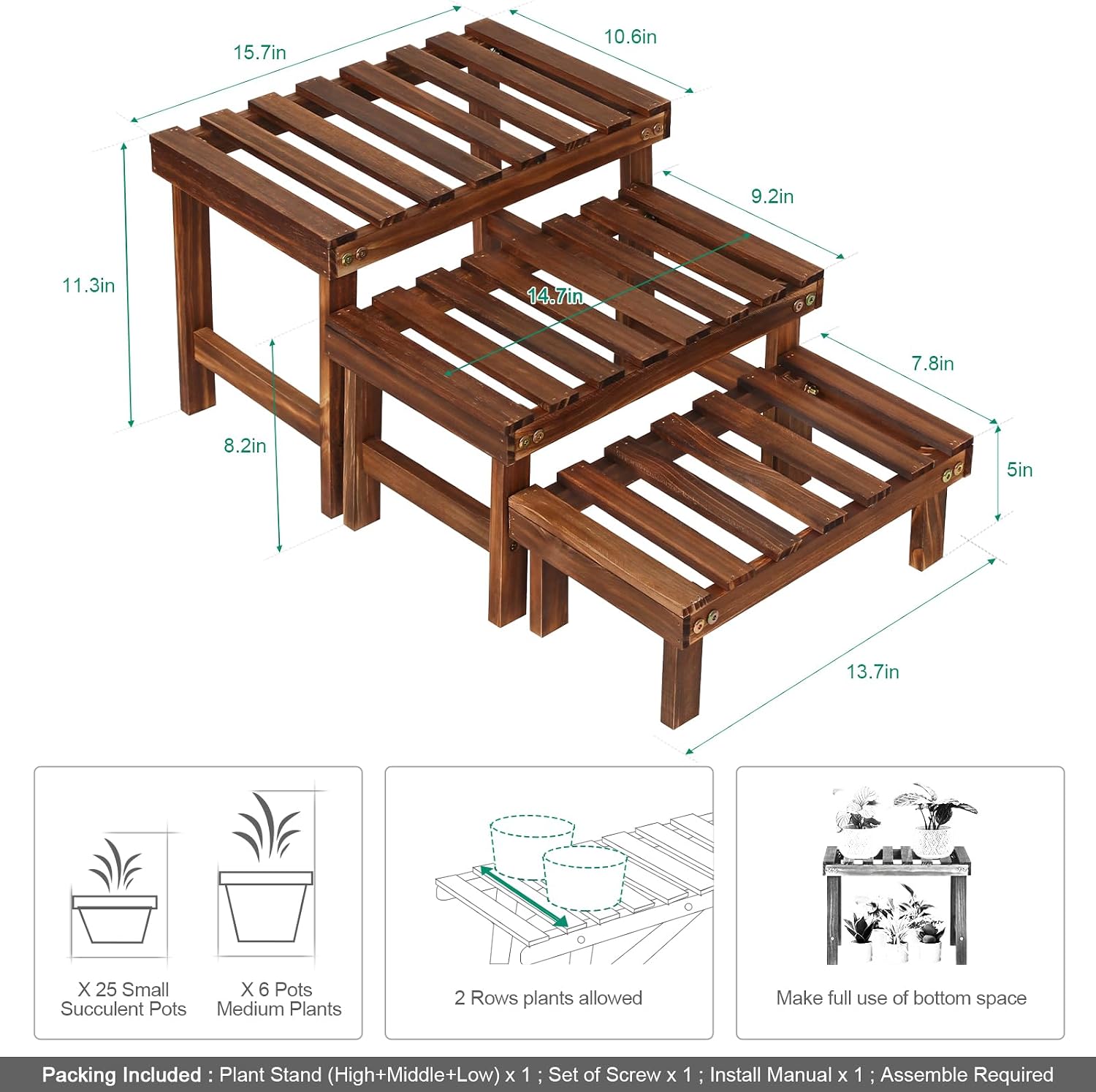 Three Tier Wooden Corner Plant Display Shelf