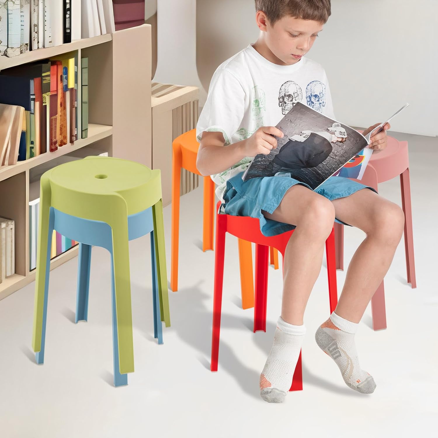 Multicolored Stackable Decorative Plastic Stools