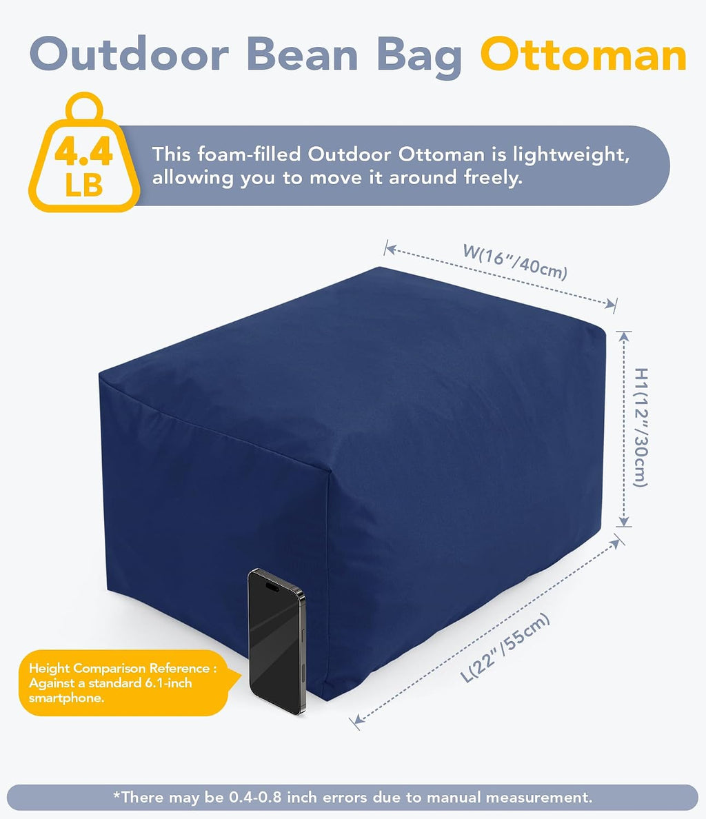 Navy Foam Rectangular Waterproof Outdoor Ottoman