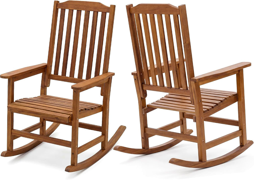 Natural Acacia Wood Outdoor Rocking Chairs