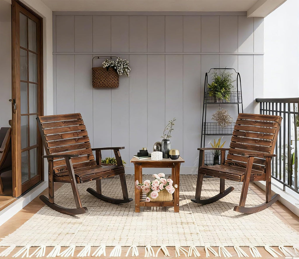 Rustic Wooden Outdoor Rocking Bistro Set