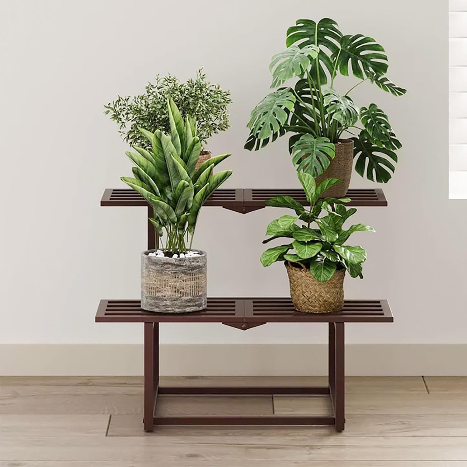 Two Tier Foldable Metal Plant Display Shelf