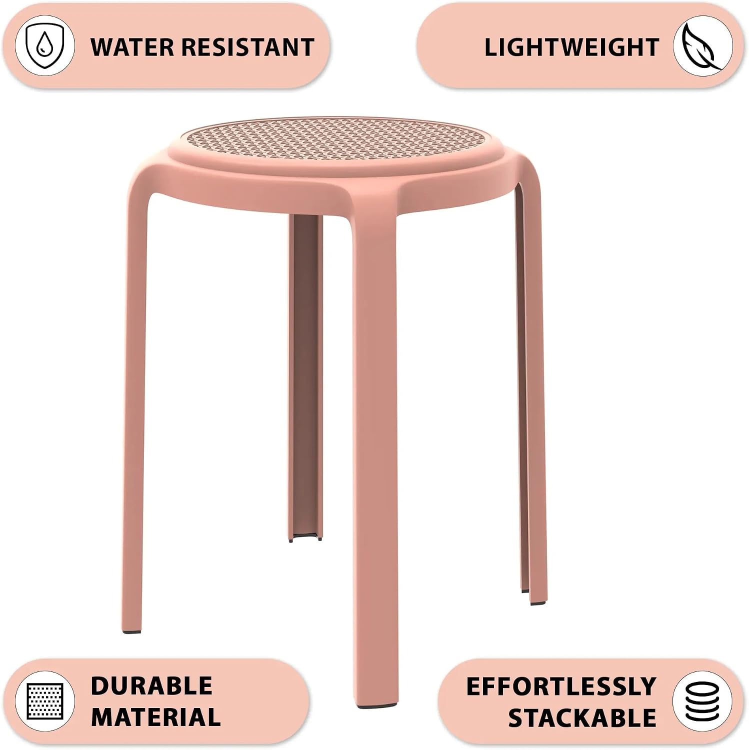 Pink Round Stackable Modern Plastic Dining Stools