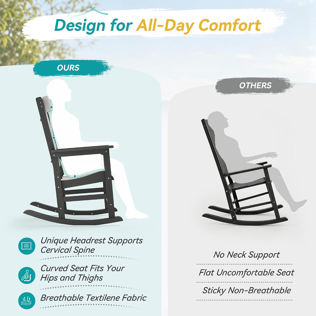 Black HDPE Outdoor Textilene Rocking Chairs