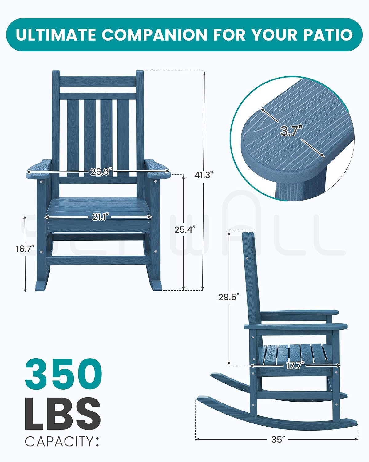 Blue HDPE Oversized Patio Rocking Chairs