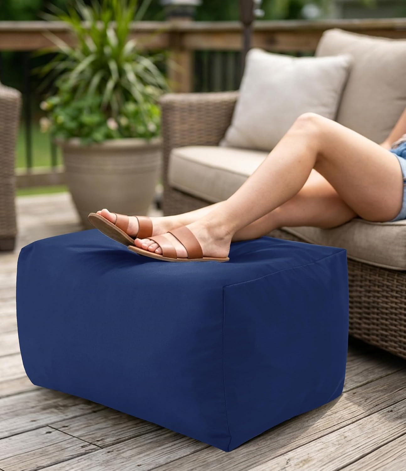Navy Foam Rectangular Waterproof Outdoor Ottoman