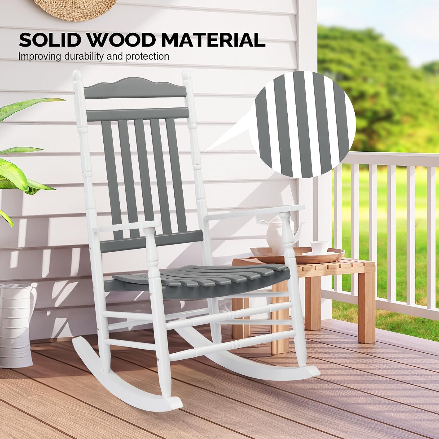 Grey White Solid Wood Outdoor Rocking Chairs