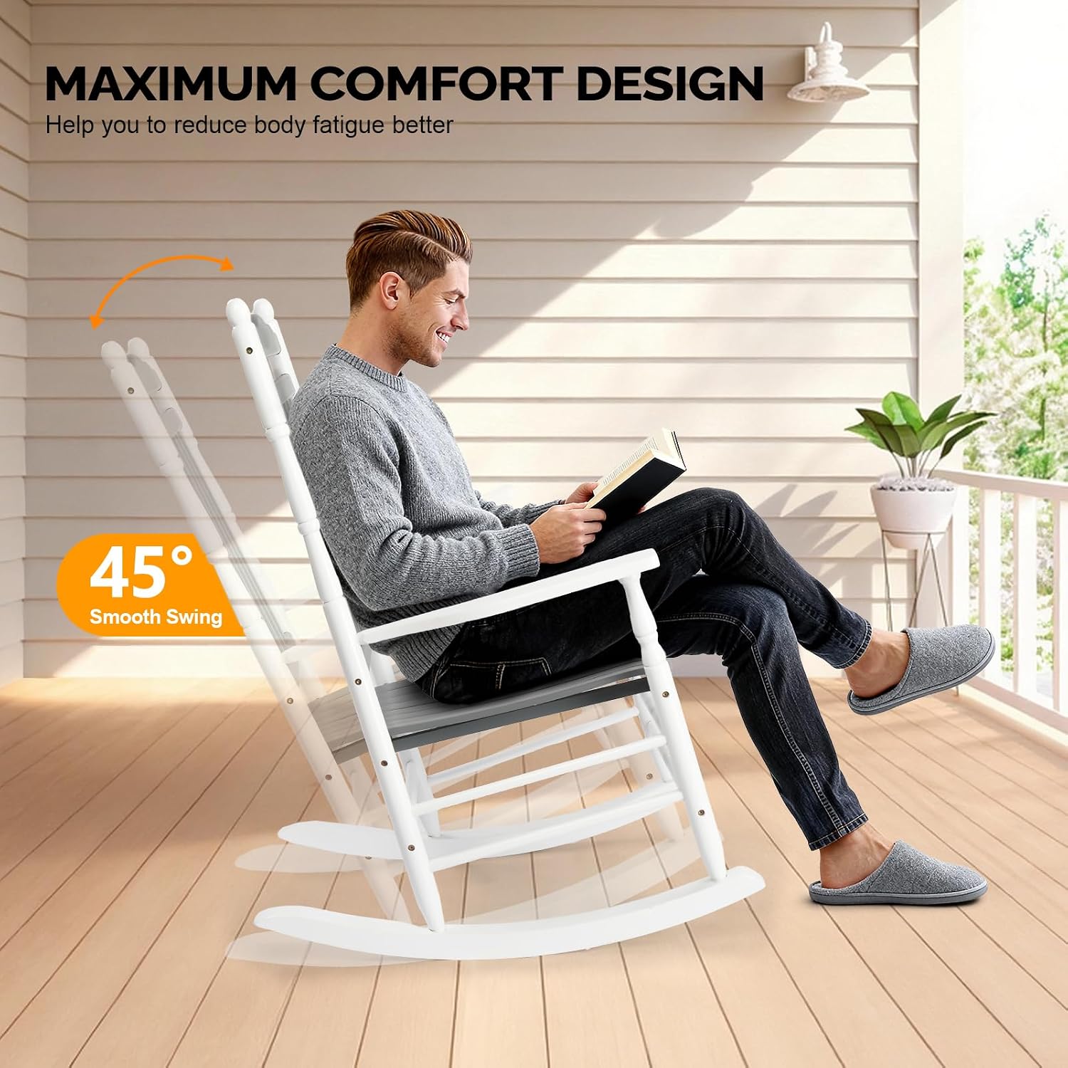 Grey White Solid Wood Outdoor Rocking Chairs