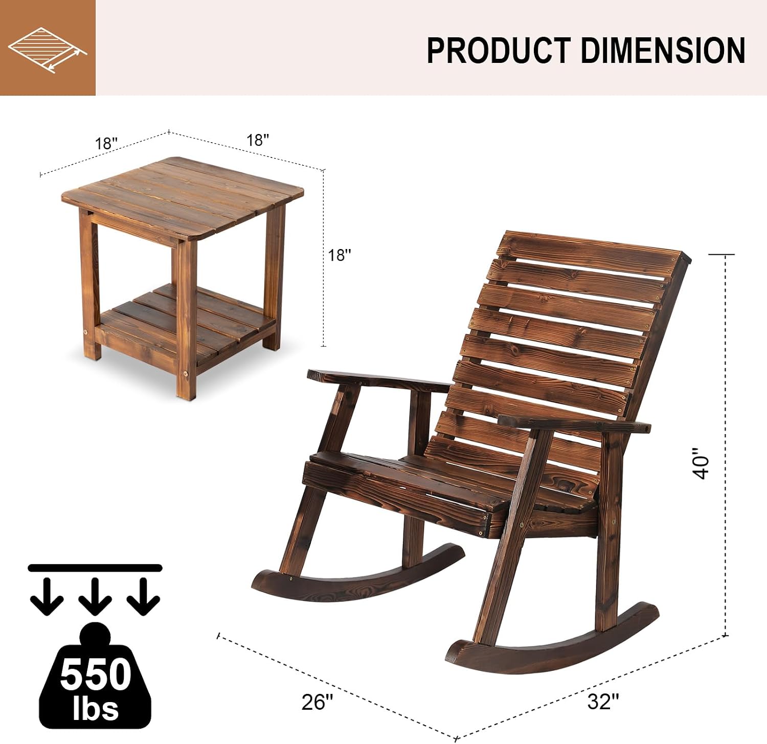 Rustic Wooden Outdoor Rocking Bistro Set