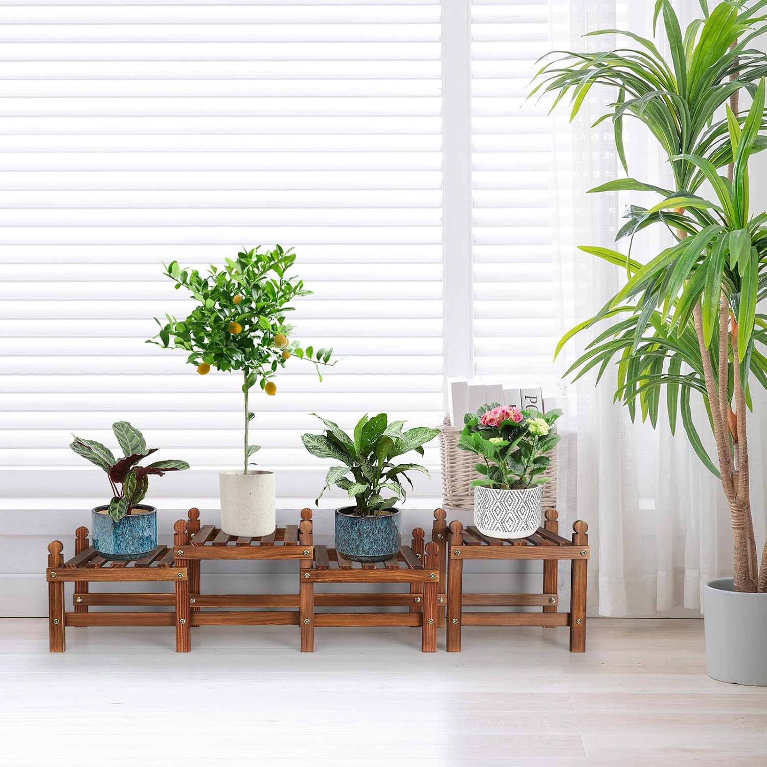 Four Tier Wooden Indoor Outdoor Plant Shelf