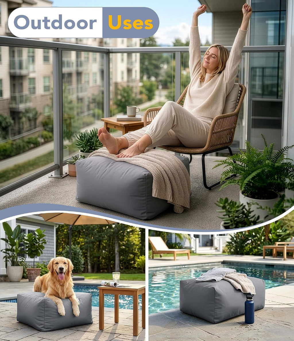 Gray Foam Filled Rectangular Outdoor Ottoman