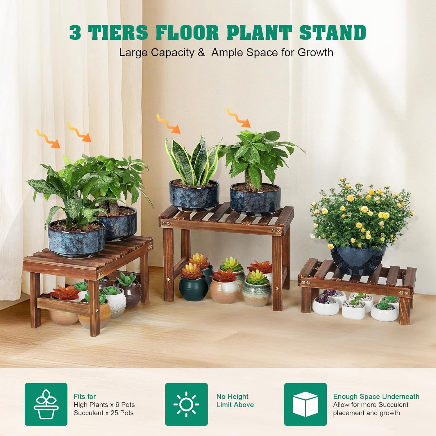 Three Tier Wooden Corner Plant Display Shelf