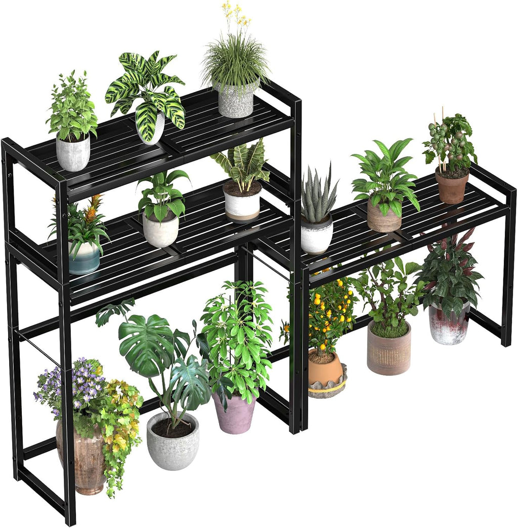 Three Tier Black Metal Outdoor Plant Stand