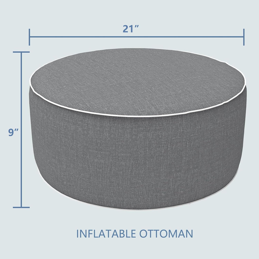Grey Textured Round Portable Inflatable Ottoman