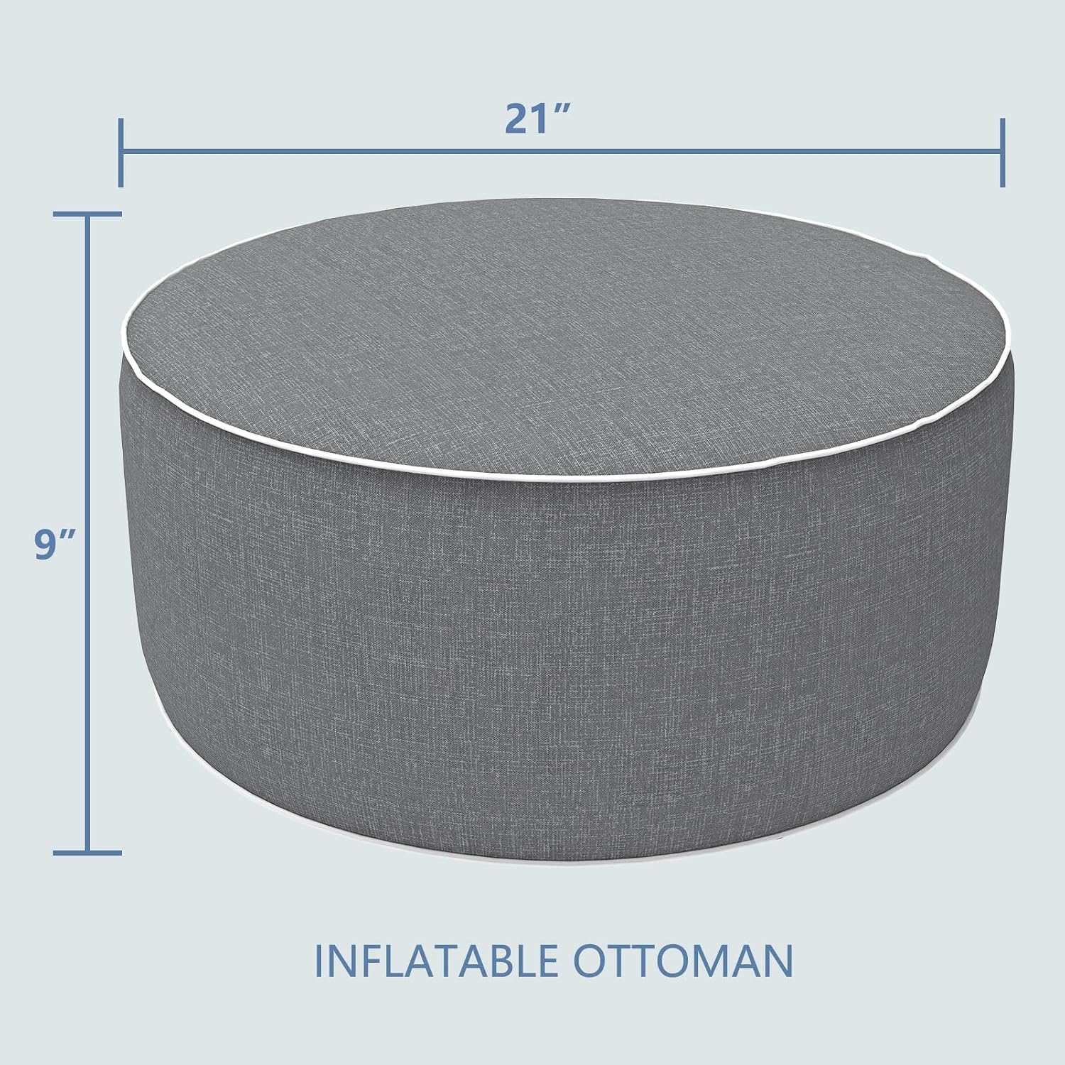 Grey Textured Round Portable Inflatable Ottoman